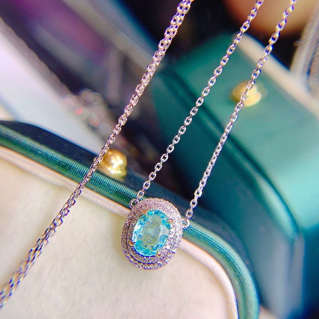 14K GOLD 0.76 CT NATURAL PARAIBA TOURMALINE & DIAMOND NECKLACE - 2