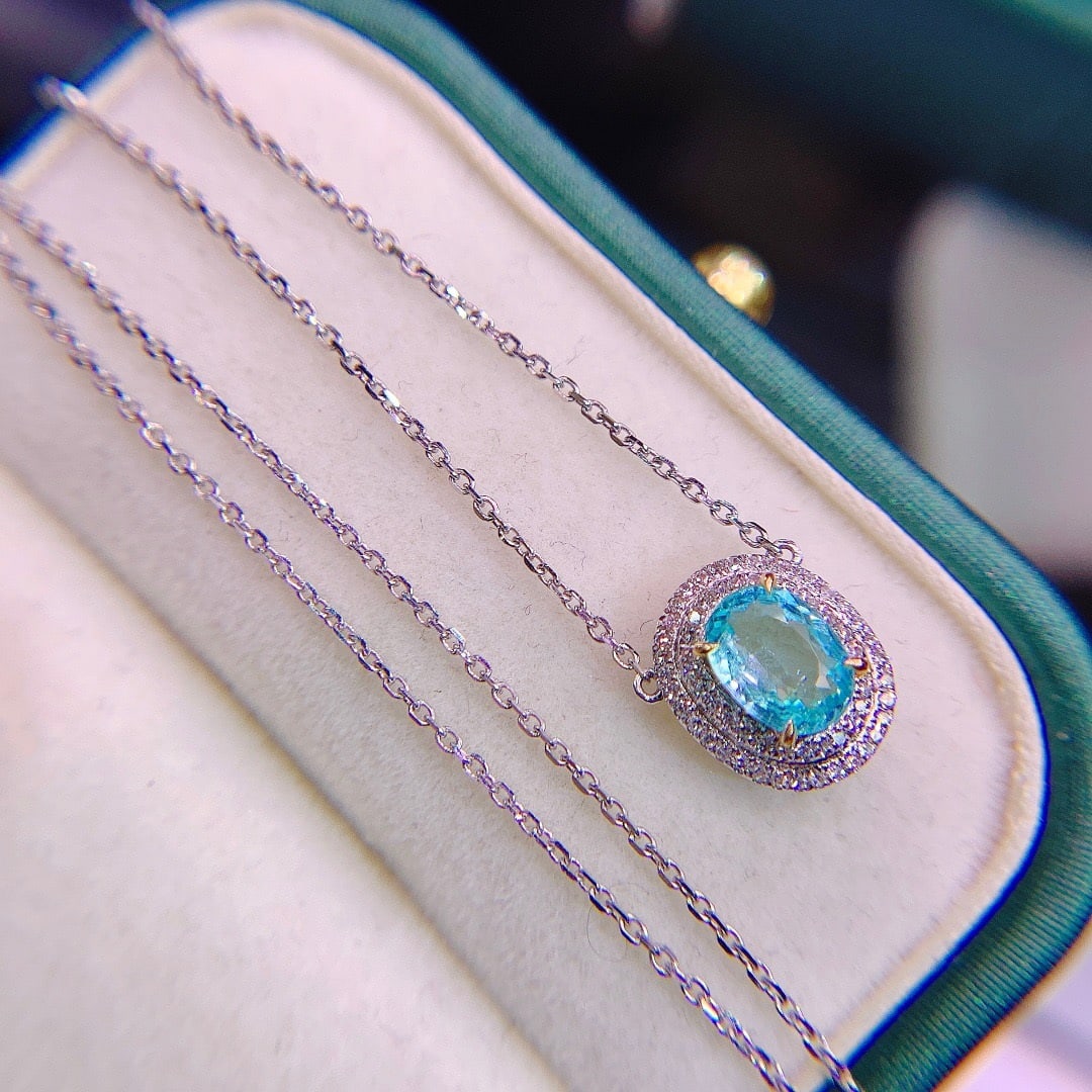 14K GOLD 0.76 CT NATURAL PARAIBA TOURMALINE & DIAMOND NECKLACE - 3