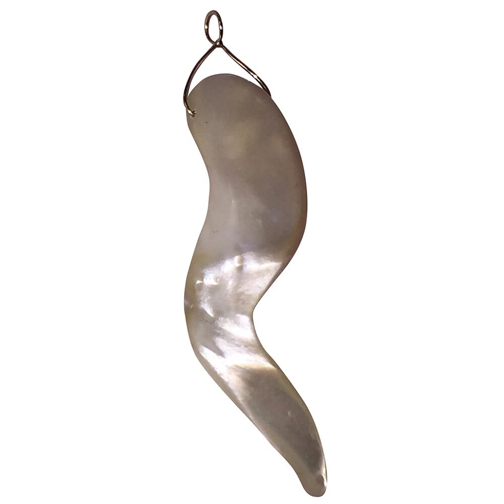 Victorian 14 KT Gold Mother of Pearl Shell Italian Inspired Horn Pendant - 2