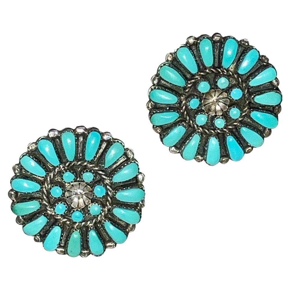 Zuni Signed Native American MS Sterling Silver Round Clip On Earrings - 2