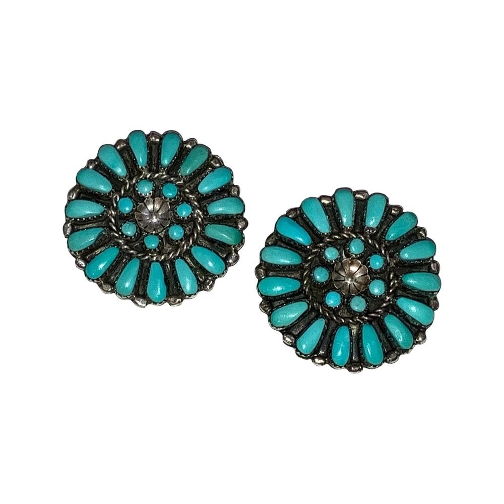 Zuni Signed Native American MS Sterling Silver Round Clip On Earrings - 3