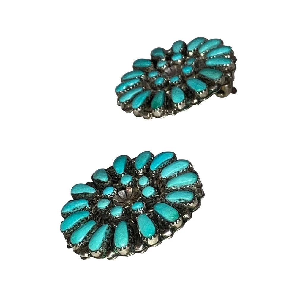 Zuni Signed Native American MS Sterling Silver Round Clip On Earrings - 4