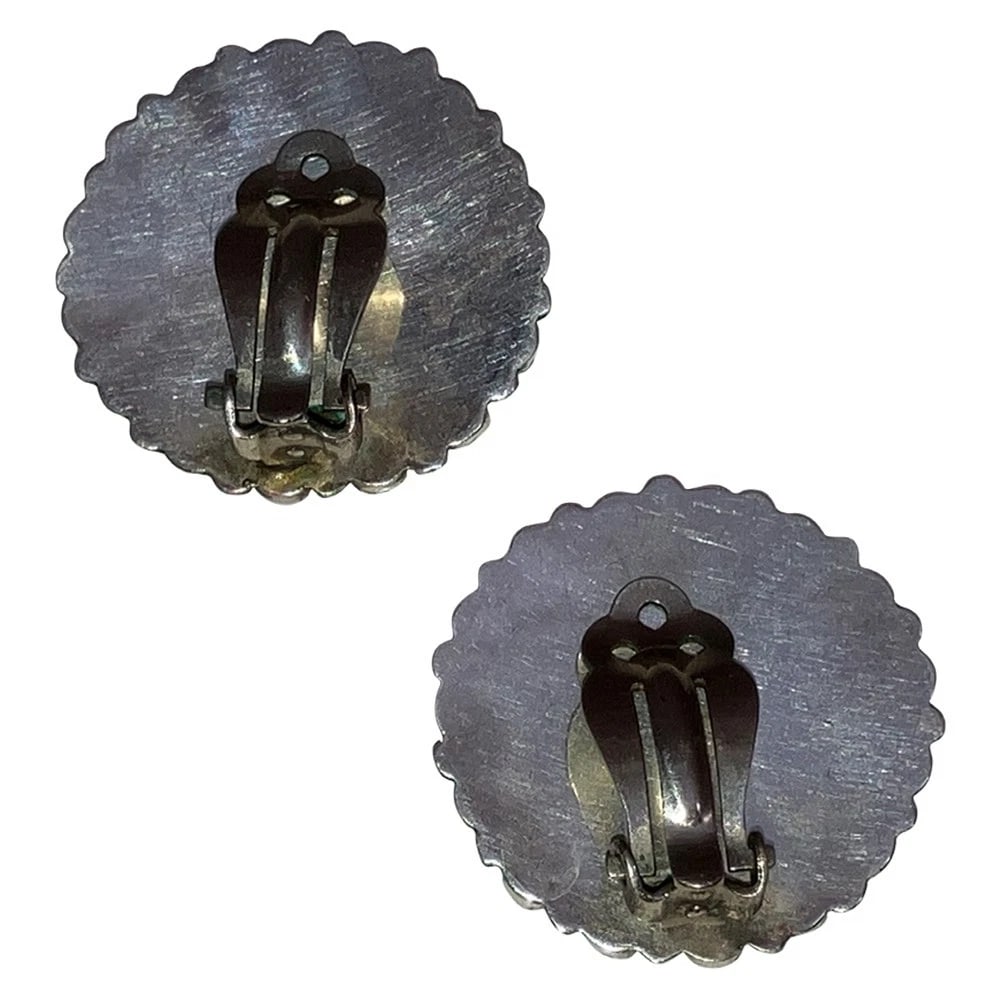 Zuni Signed Native American MS Sterling Silver Round Clip On Earrings - 5