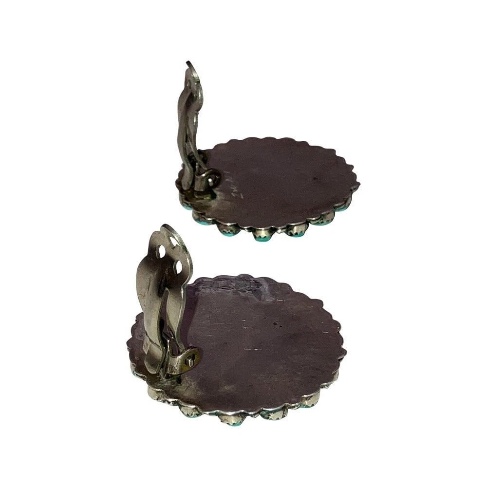Zuni Signed Native American MS Sterling Silver Round Clip On Earrings - 6