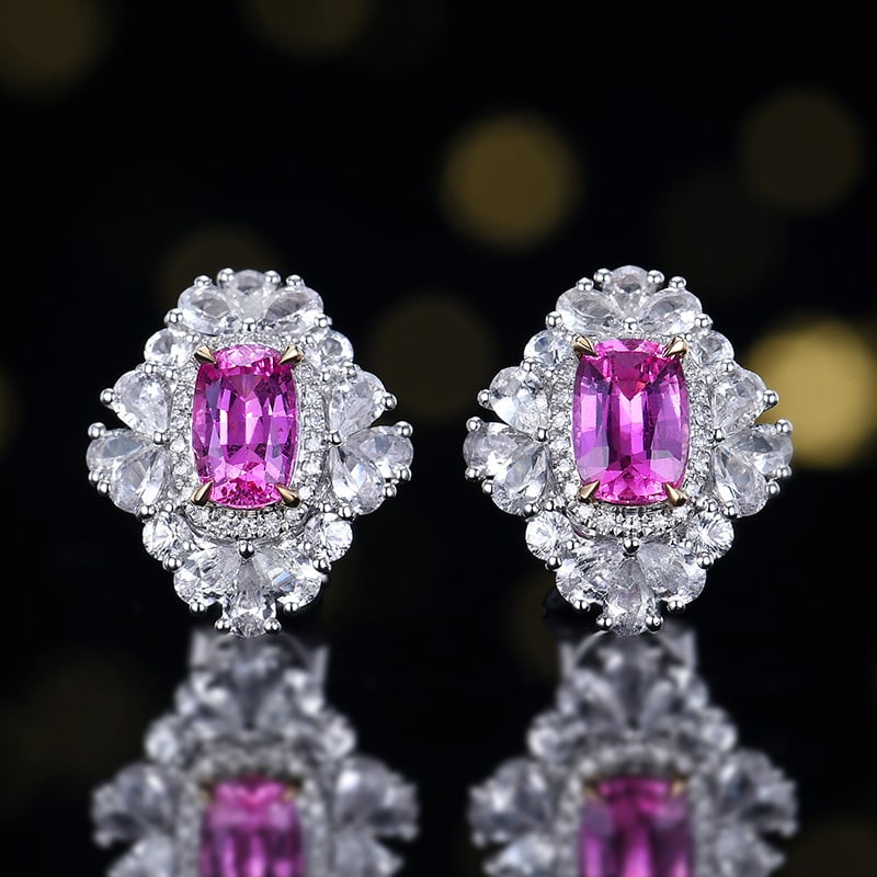 14K GOLD 1.84 CTW NATURAL SAPPHIRE & DIAMOND EARRINGS: Title:14K GOLD 1.84 CTW NATURAL SAPPHIRE & DIAMOND EARRINGS Description:Ref:230655027Gold Content:14K GoldMain Gemstone:SapphireNumber of stones:2Shape:CushionCarat Weight:1.75ct Color:PinkTreatment:N