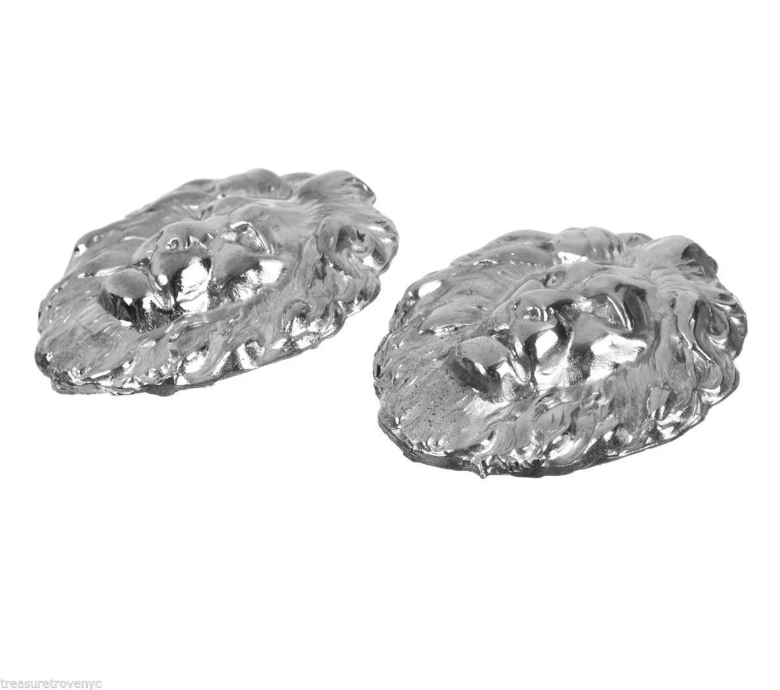 Sterling Silver Plated Brass Massive Royal Lion Earrings Alberto Juan - 3