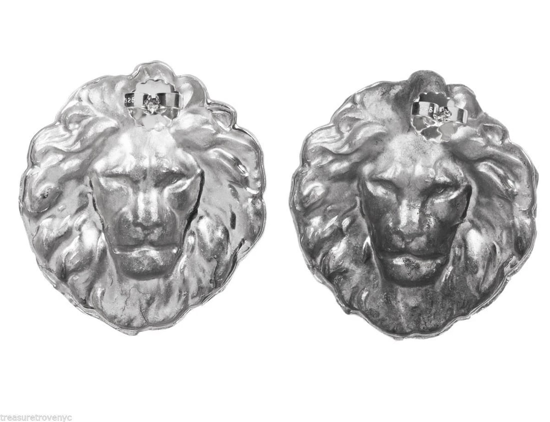 Sterling Silver Plated Brass Massive Royal Lion Earrings Alberto Juan - 4