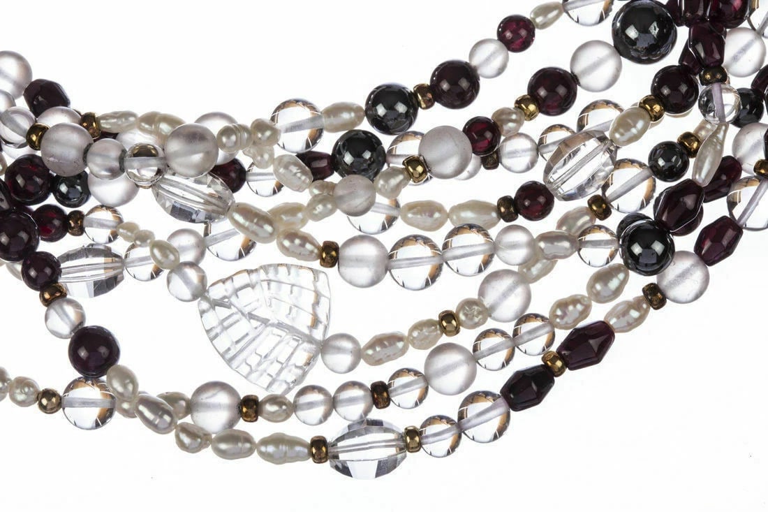 Rock Crystal, Garnet, Hematite and Freshwater Pearl Bead Necklace - 3