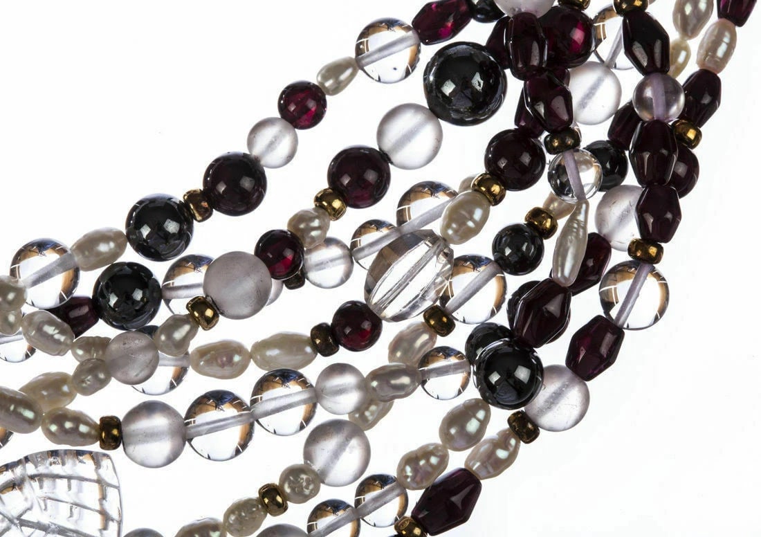 Rock Crystal, Garnet, Hematite and Freshwater Pearl Bead Necklace - 4