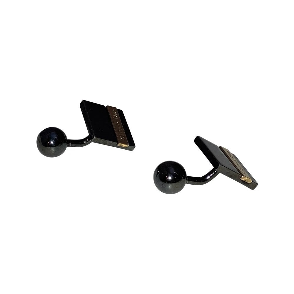Christian Dior Two Tone Gunmetal and Goldtone Square Cufflinks Signed - 4