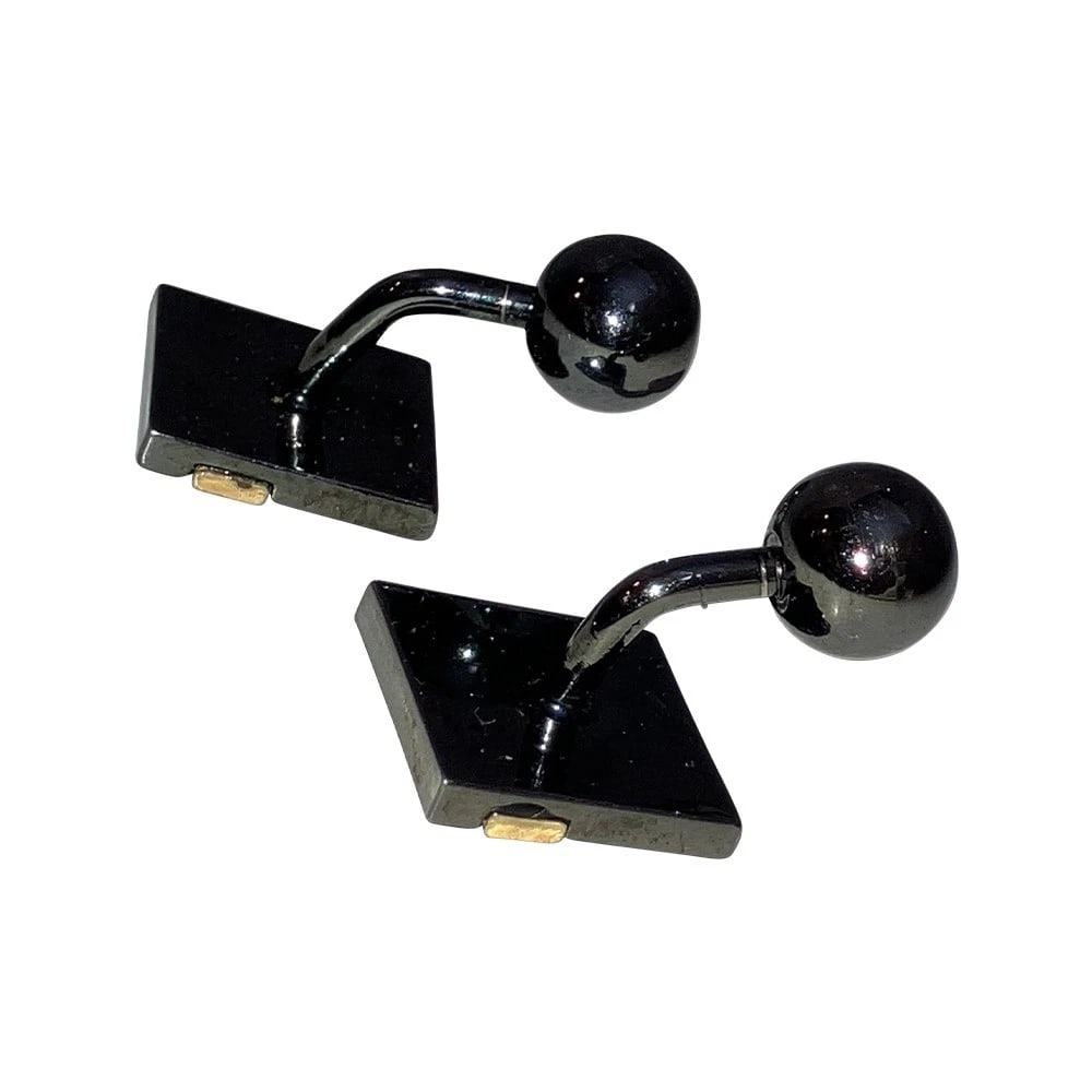 Christian Dior Two Tone Gunmetal and Goldtone Square Cufflinks Signed - 6