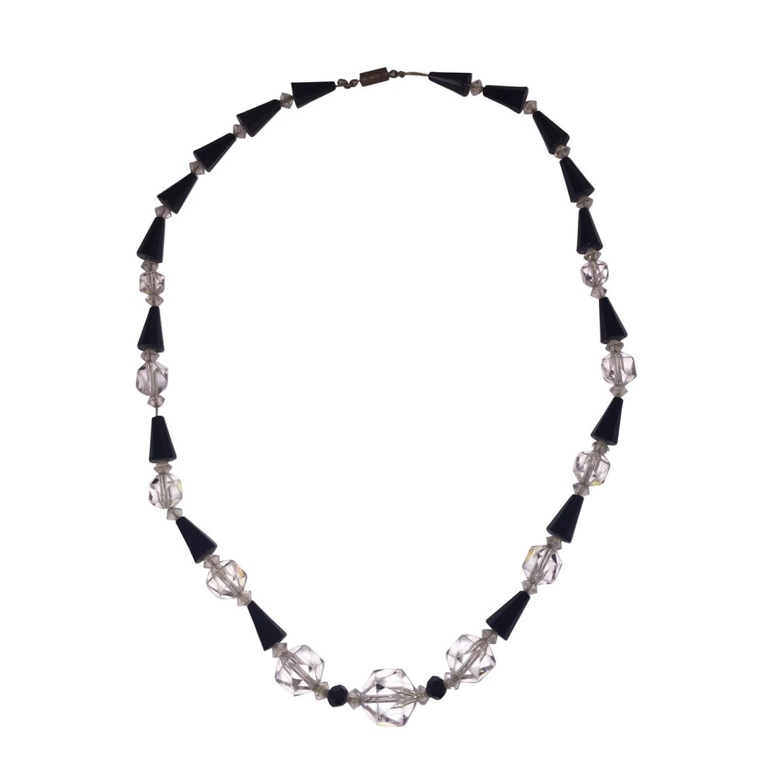 Art Deco French Faceted Crystal and Black Glass Bead Necklace - 4