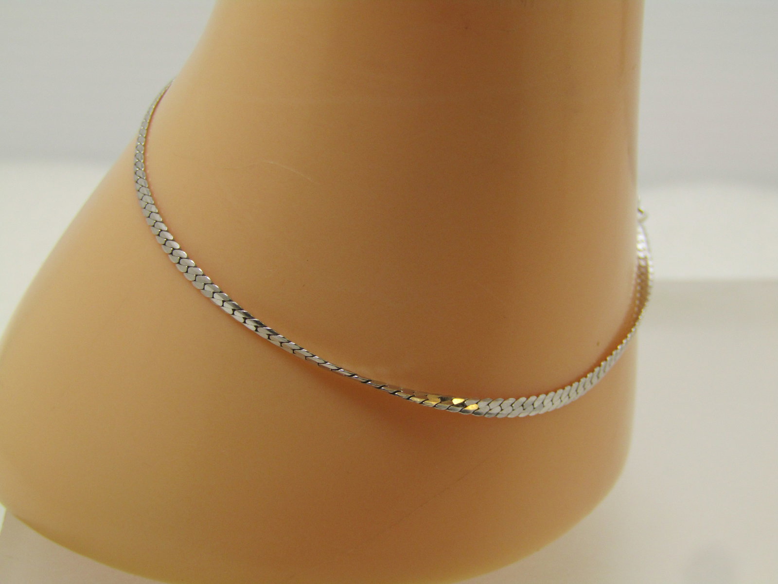 Vintage 14kt White Gold Bracelet, Herringbone, 7", Signed RVL 1980's-1990's - 2