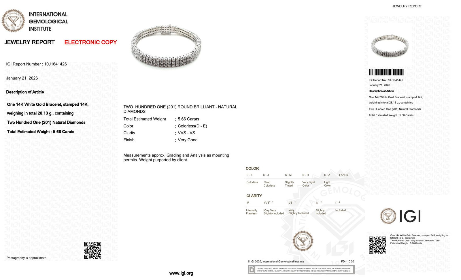 5.66cttw Bracelet 14K White Gold 28.13 gr - 6