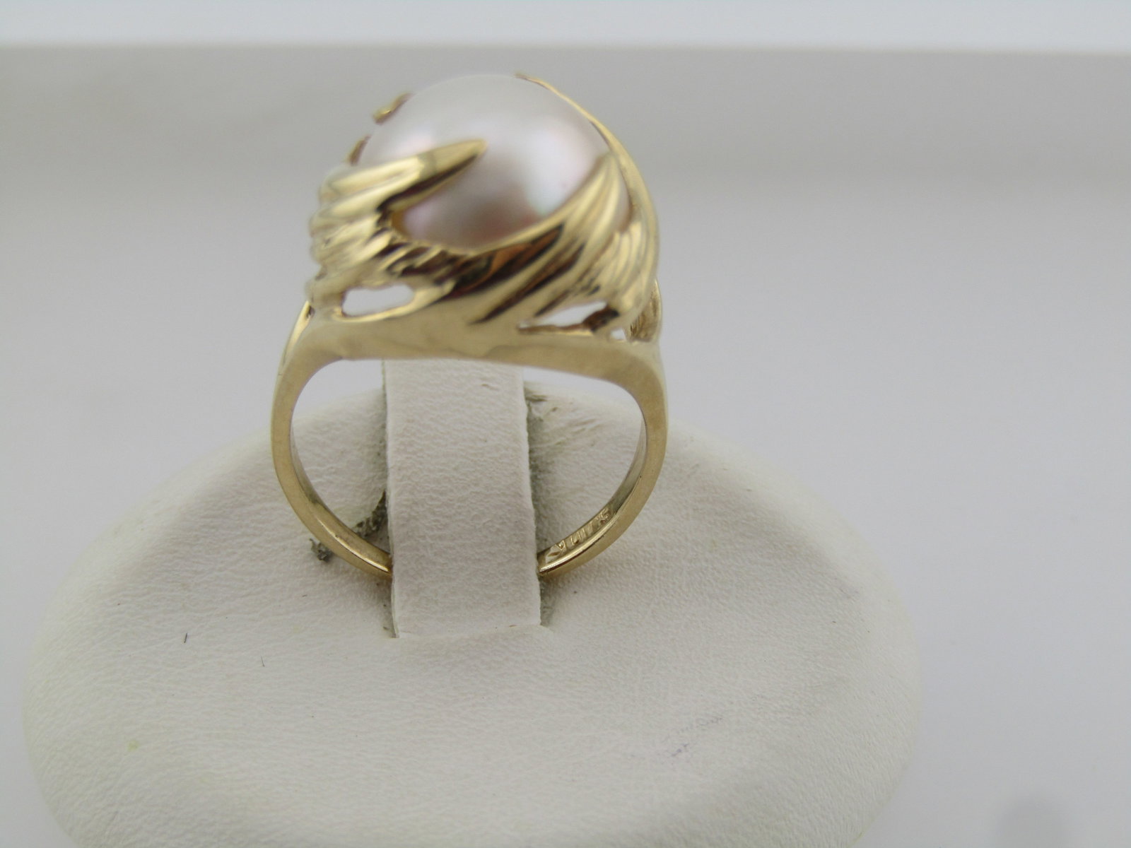 Vintage 10kt Wispy Wrapped Pearl Ring, Sz. 5.25. 108-'s-1990's, Signed - 2