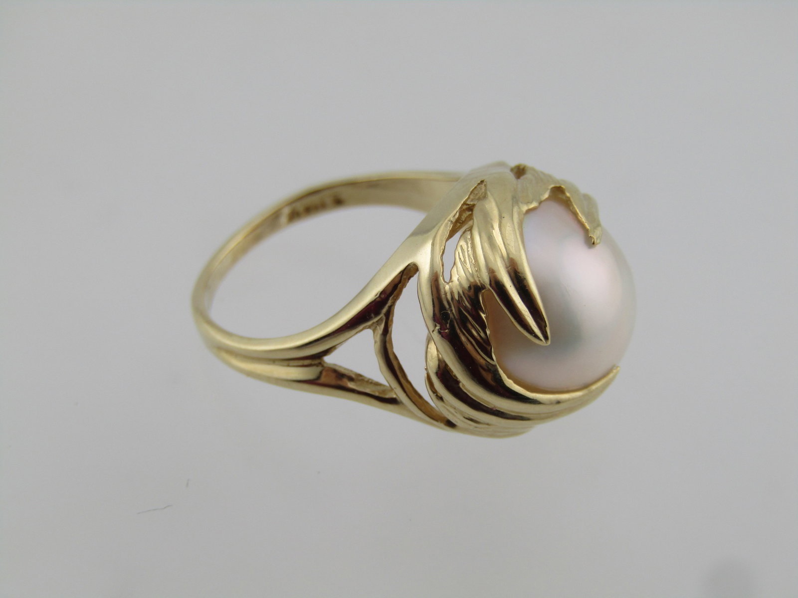 Vintage 10kt Wispy Wrapped Pearl Ring, Sz. 5.25. 108-'s-1990's, Signed - 5