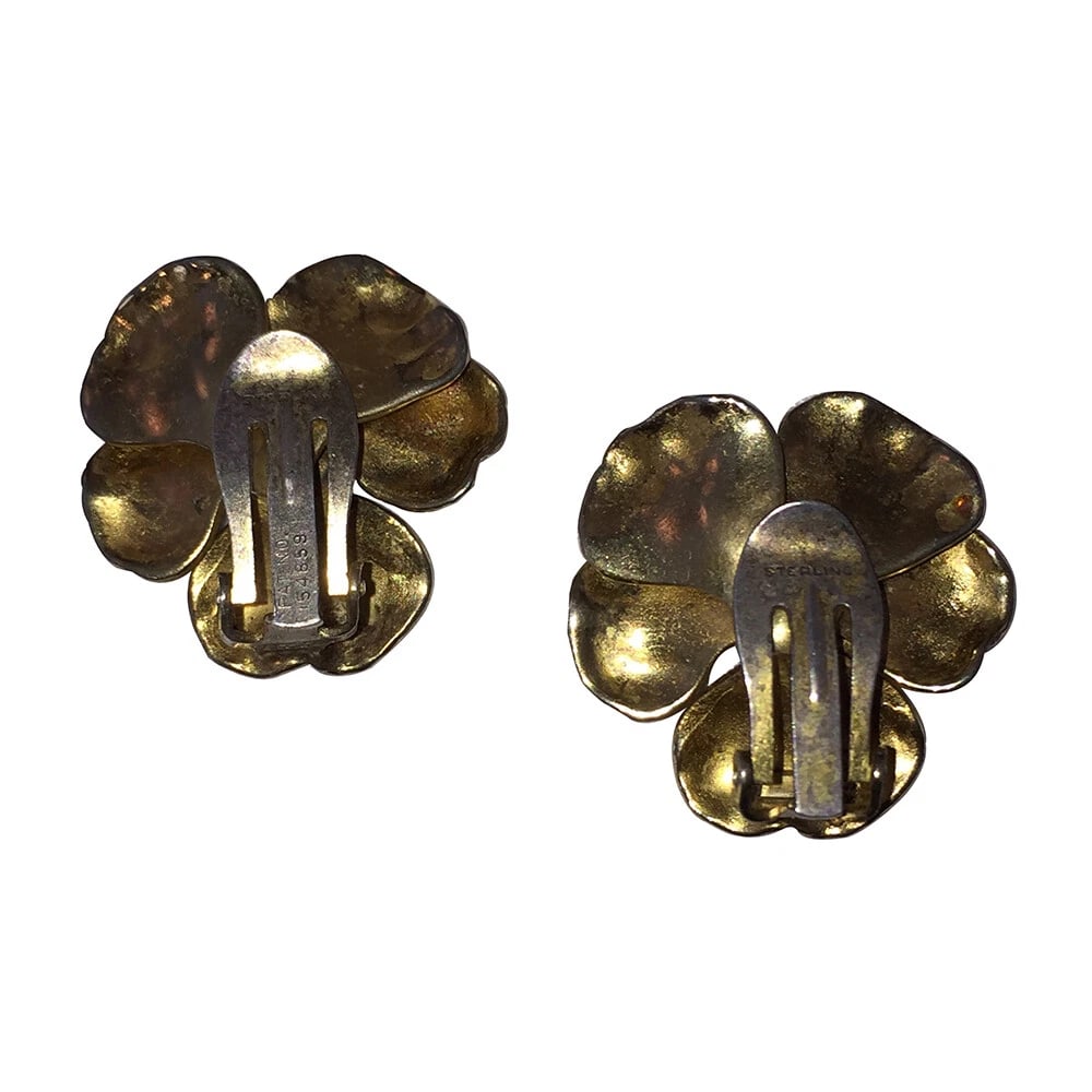 14 kt Gold Vermeil Sterling Flower Earrings with Cultured Pearls - 4