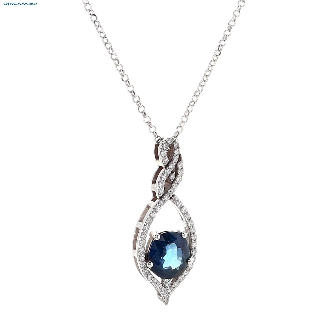 4.45cttw Natural Sapphire & Natural Diamond Necklace 14K White Gold 6.02 gr - 3