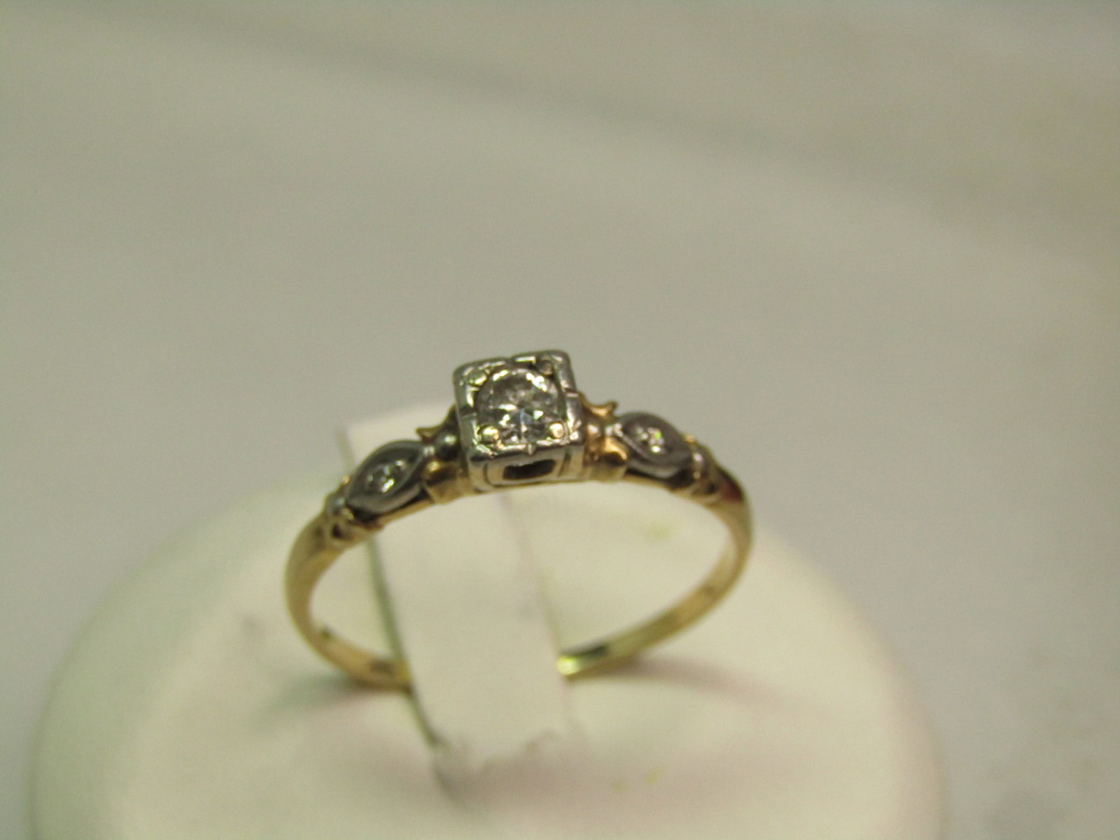 Vintage 14kt Diamond Engagement Ring, 1930's, Two Tone, Sz. 7.75Signed: Title:Vintage 14kt Diamond Engagement Ring, 1930's, Two Tone, Sz. 7.75Signed Description:Vintage 14kt Diamond Engagement Ring, 1930's, Sz. 7.75, Two Tone, Signed with a mark and the letters MIM. this 