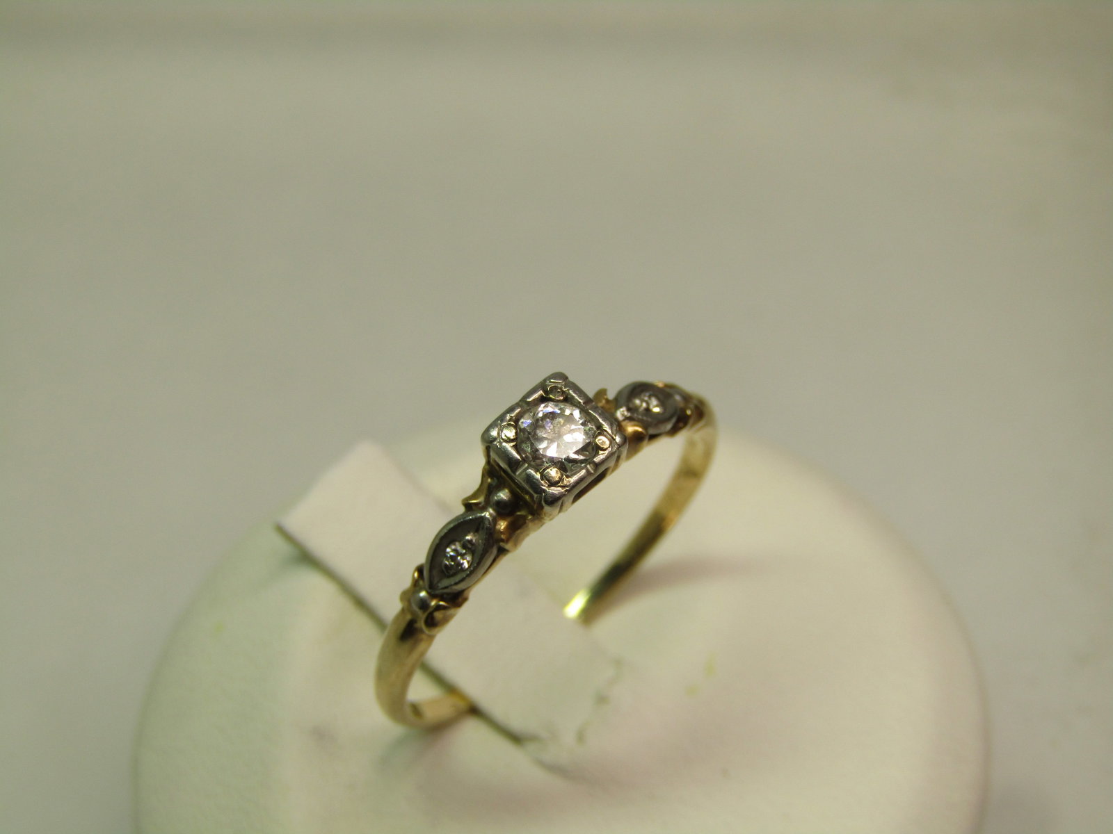 Vintage 14kt Diamond Engagement Ring, 1930's, Two Tone, Sz. 7.75Signed - 2