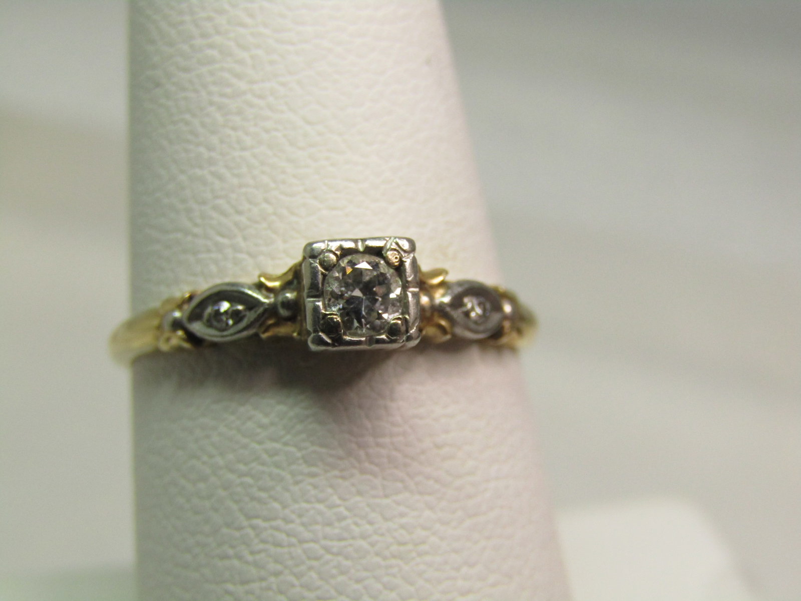 Vintage 14kt Diamond Engagement Ring, 1930's, Two Tone, Sz. 7.75Signed - 3