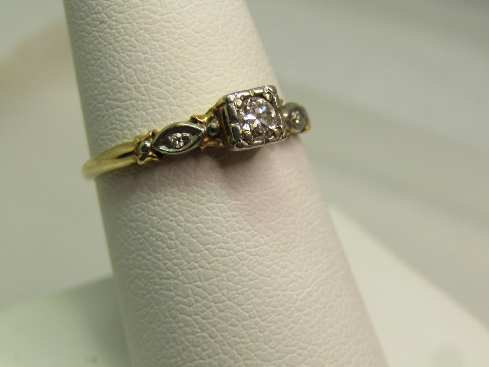 Vintage 14kt Diamond Engagement Ring, 1930's, Two Tone, Sz. 7.75Signed - 4