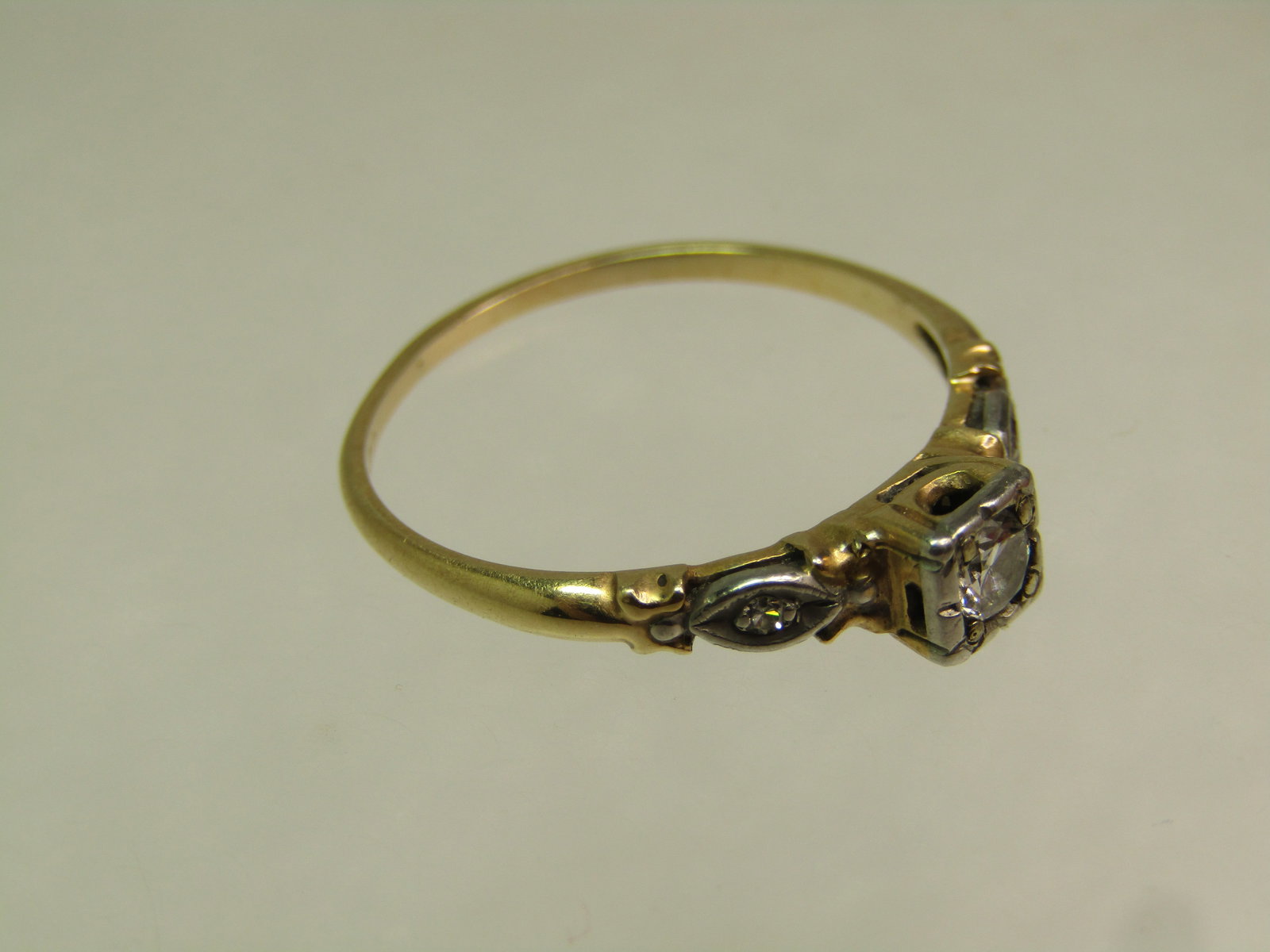 Vintage 14kt Diamond Engagement Ring, 1930's, Two Tone, Sz. 7.75Signed - 7