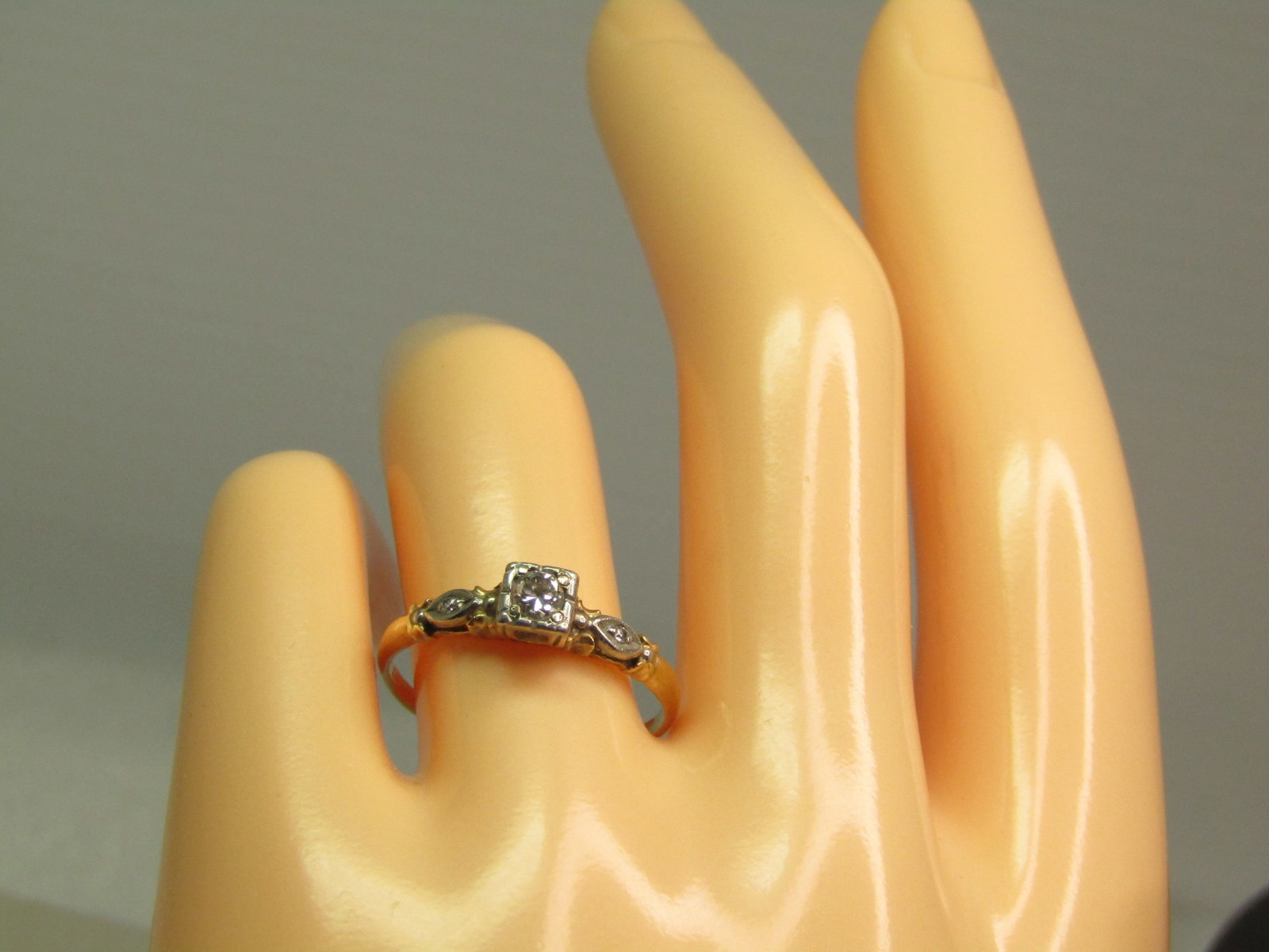 Vintage 14kt Diamond Engagement Ring, 1930's, Two Tone, Sz. 7.75Signed - 8