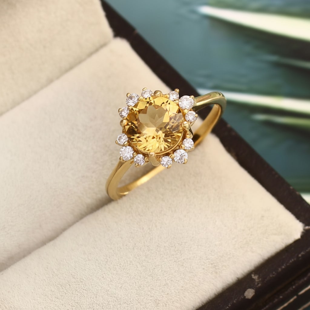 1.2 Carat Citrine, Cubic Zirconia 925 Sterling Silver Halo Ring (1 of 5)