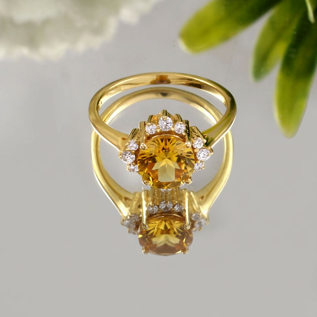 1.2 Carat Citrine, Cubic Zirconia 925 Sterling Silver Halo Ring - 2