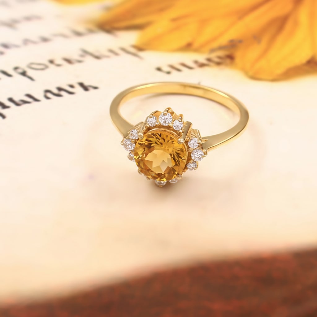 1.2 Carat Citrine, Cubic Zirconia 925 Sterling Silver Halo Ring - 3