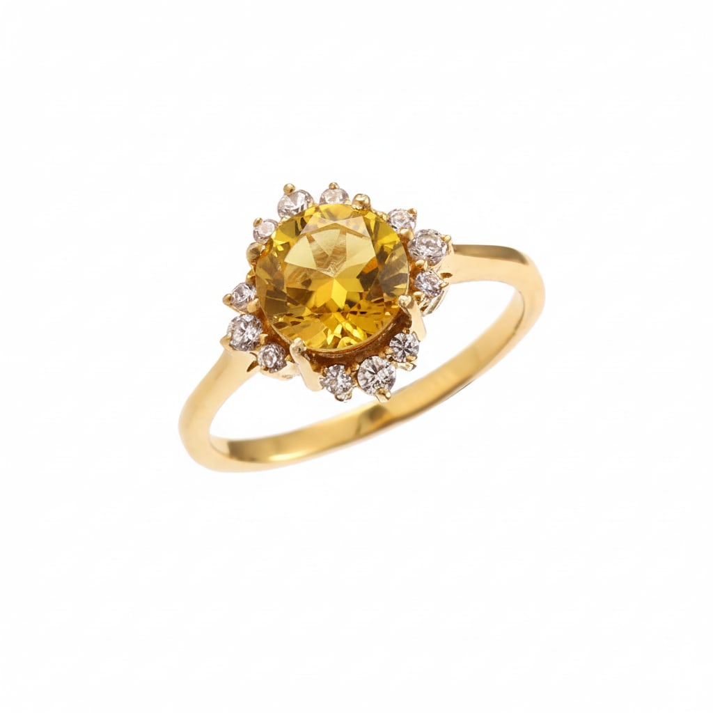 1.2 Carat Citrine, Cubic Zirconia 925 Sterling Silver Halo Ring - 4