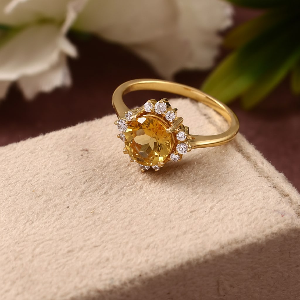 1.2 Carat Citrine, Cubic Zirconia 925 Sterling Silver Halo Ring - 5