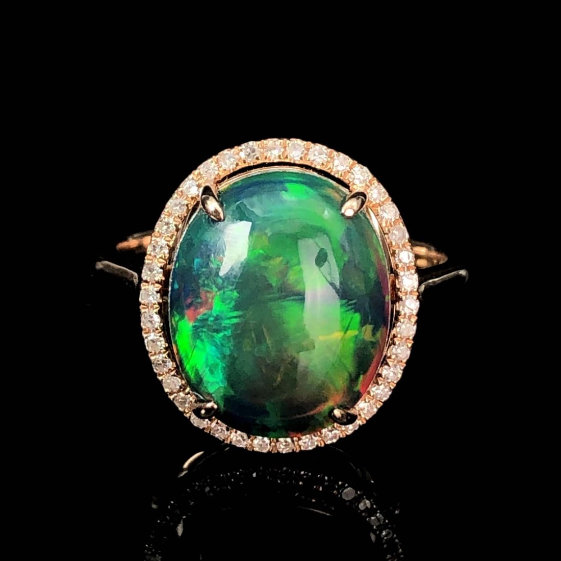 14K GOLD 3.95 CT NATURAL OPAL & DIAMOND RING - 2