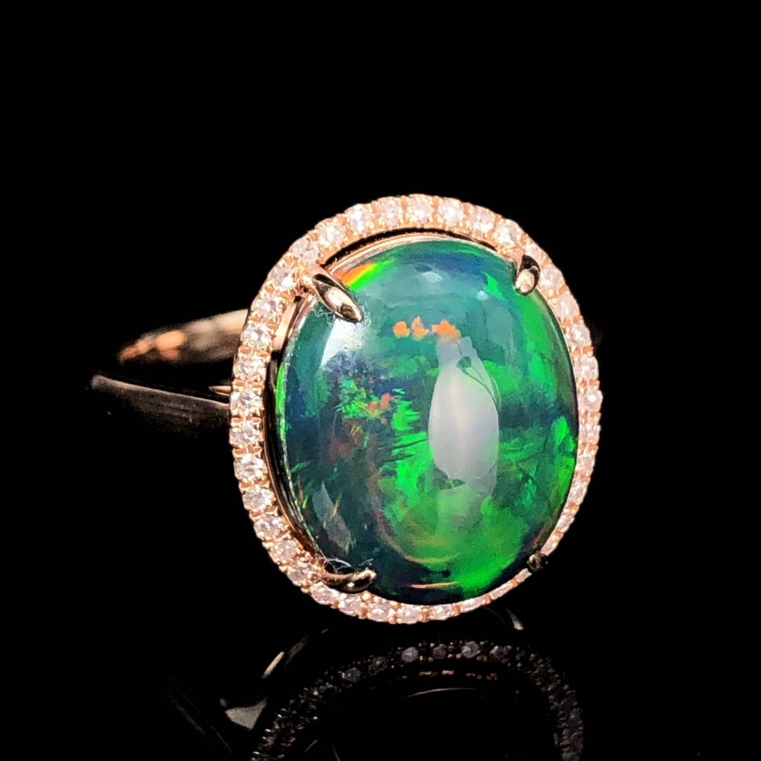 14K GOLD 3.95 CT NATURAL OPAL & DIAMOND RING - 3
