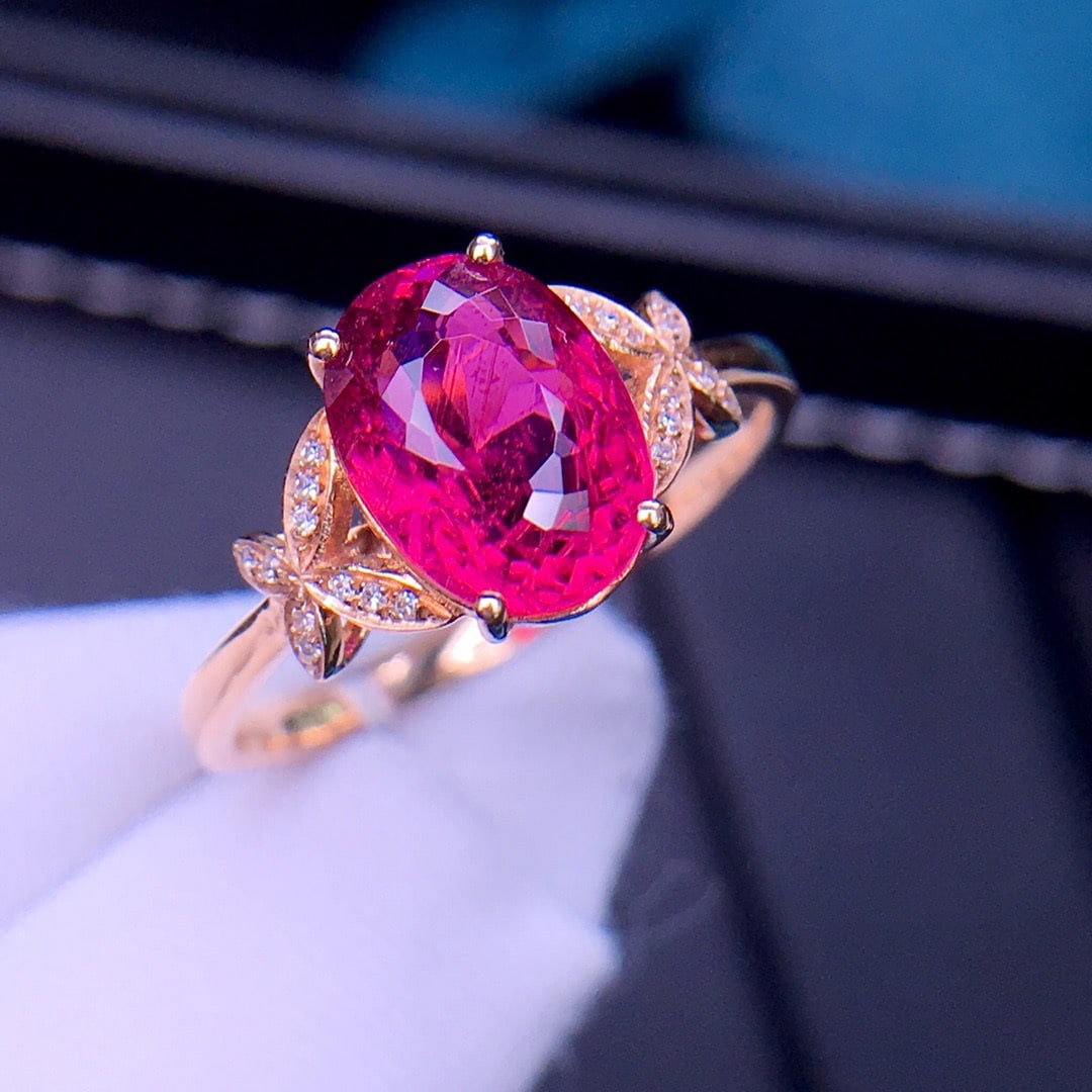 14K GOLD 2.5 CT NATURAL TOURMALINE & DIAMOND RING - 2