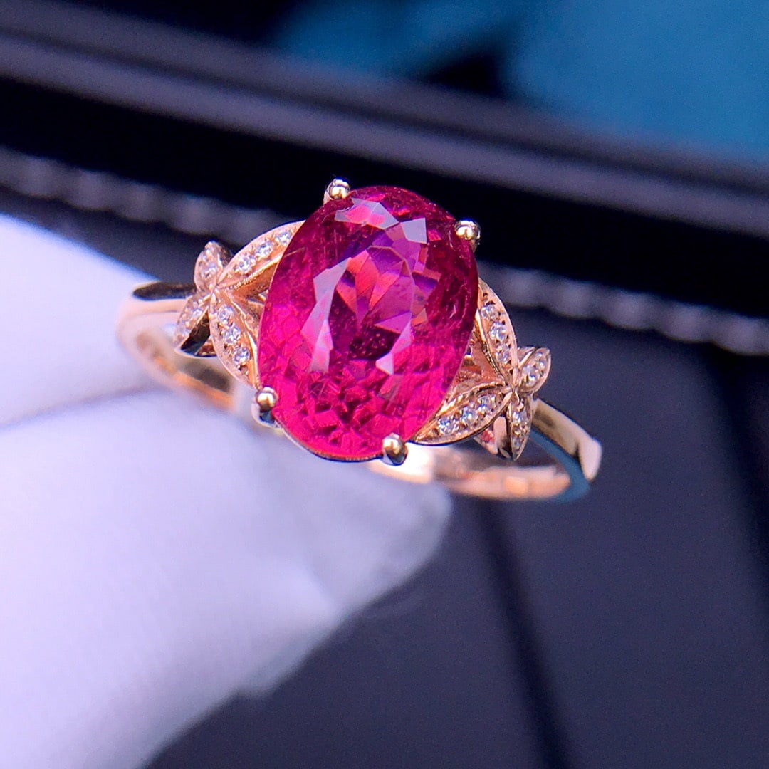 14K GOLD 2.5 CT NATURAL TOURMALINE & DIAMOND RING - 3