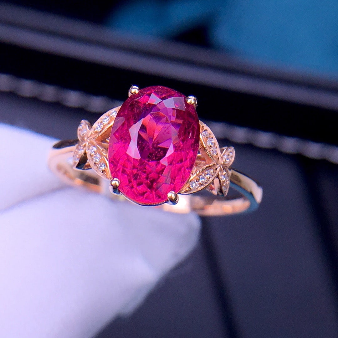 14K GOLD 2.5 CT NATURAL TOURMALINE & DIAMOND RING - 4