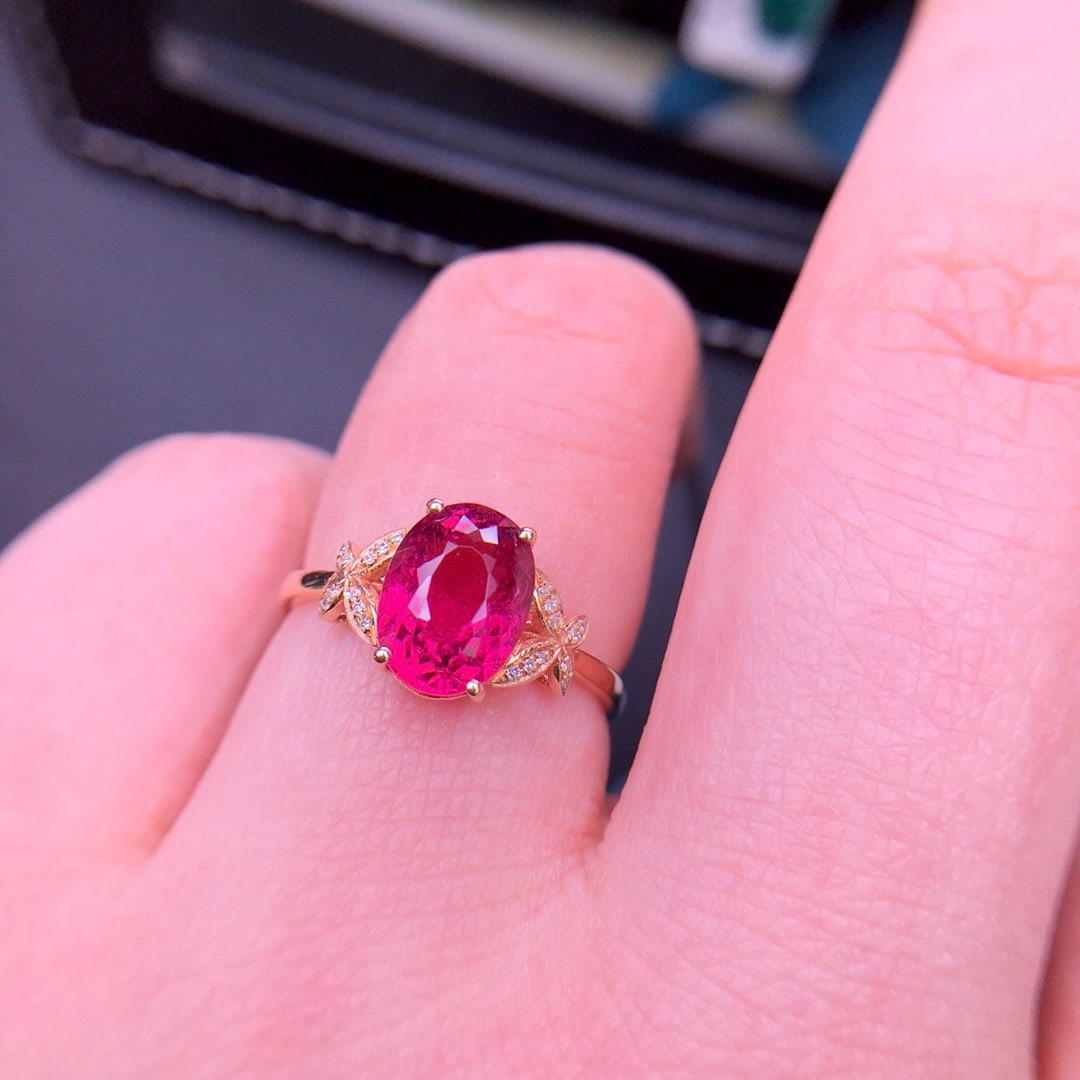 14K GOLD 2.5 CT NATURAL TOURMALINE & DIAMOND RING - 5