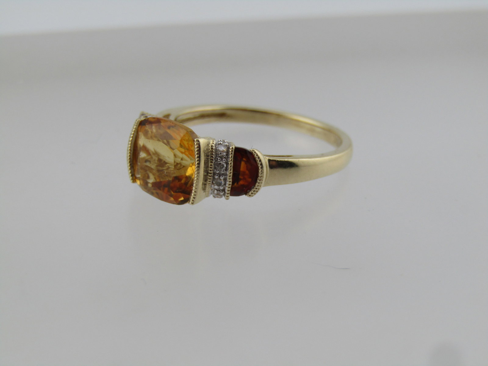 10kt Citine/Garnet/Diamond Ring, Sz. 7, 1990's, Signed - 3