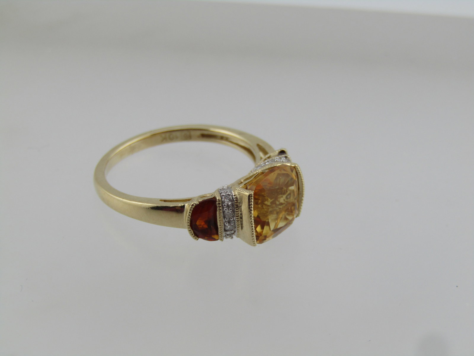 10kt Citine/Garnet/Diamond Ring, Sz. 7, 1990's, Signed - 4
