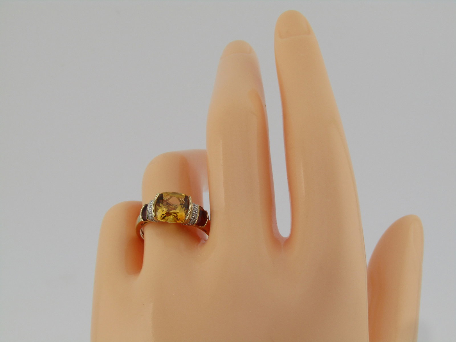 10kt Citine/Garnet/Diamond Ring, Sz. 7, 1990's, Signed - 5