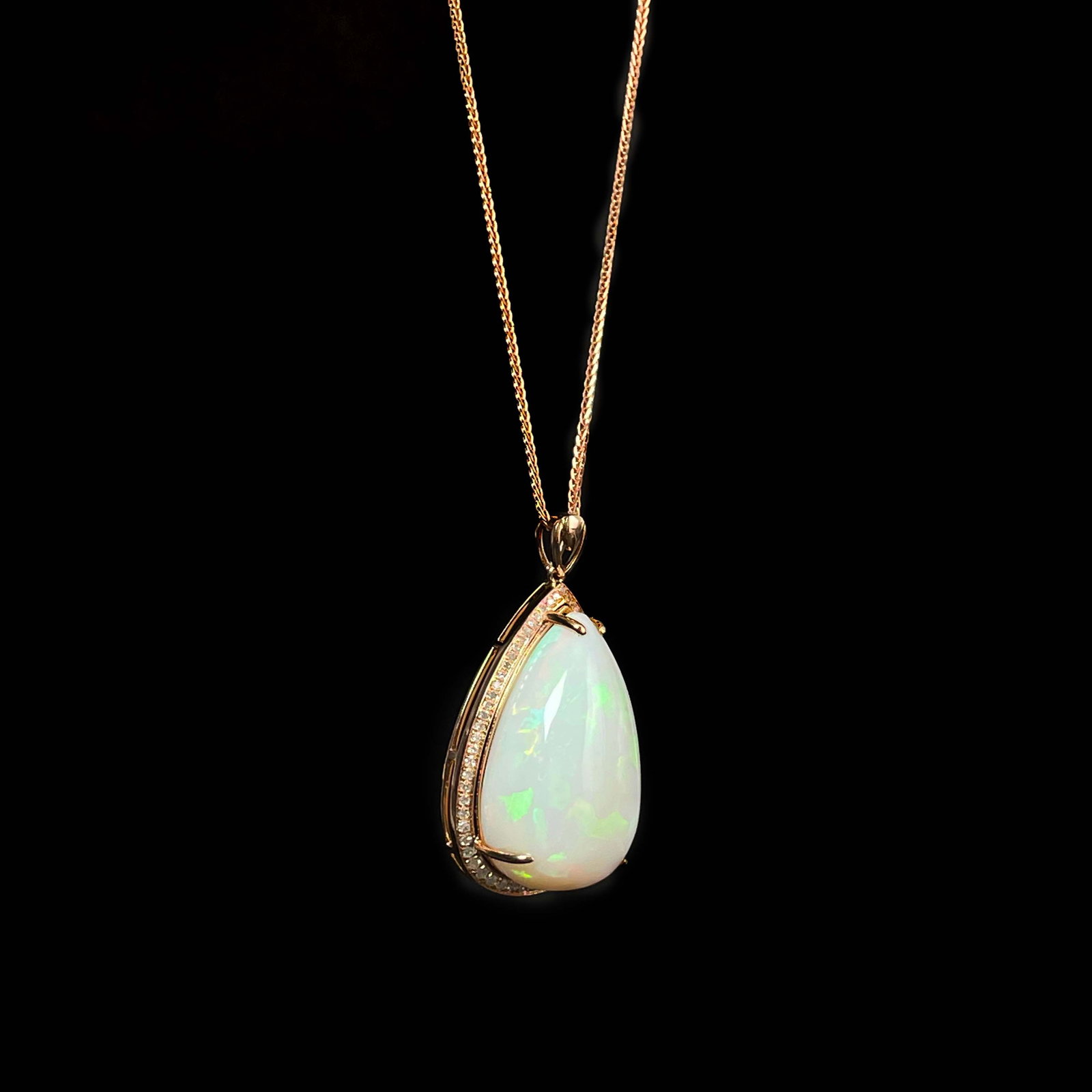 14K GOLD 20.3 CT NATURAL OPAL & DIAMOND PENDANT - 4