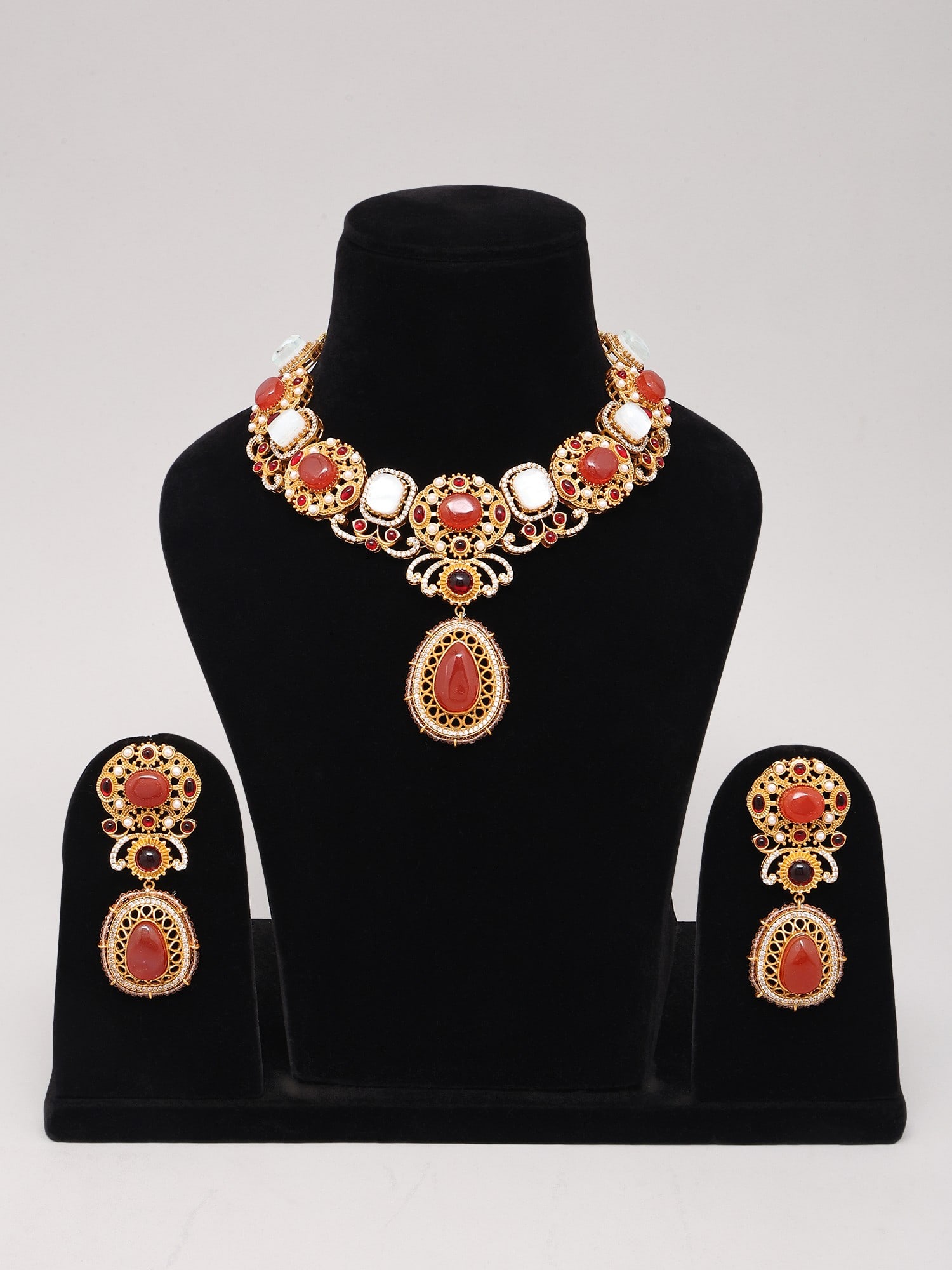 Kundan Stone Studded with Pearl Detailing Necklace and Earrings Set - 2