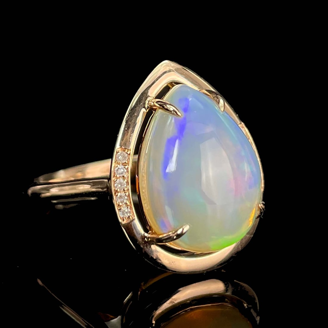 14K GOLD 2.6 CT NATURAL OPAL & DIAMOND RING - 2