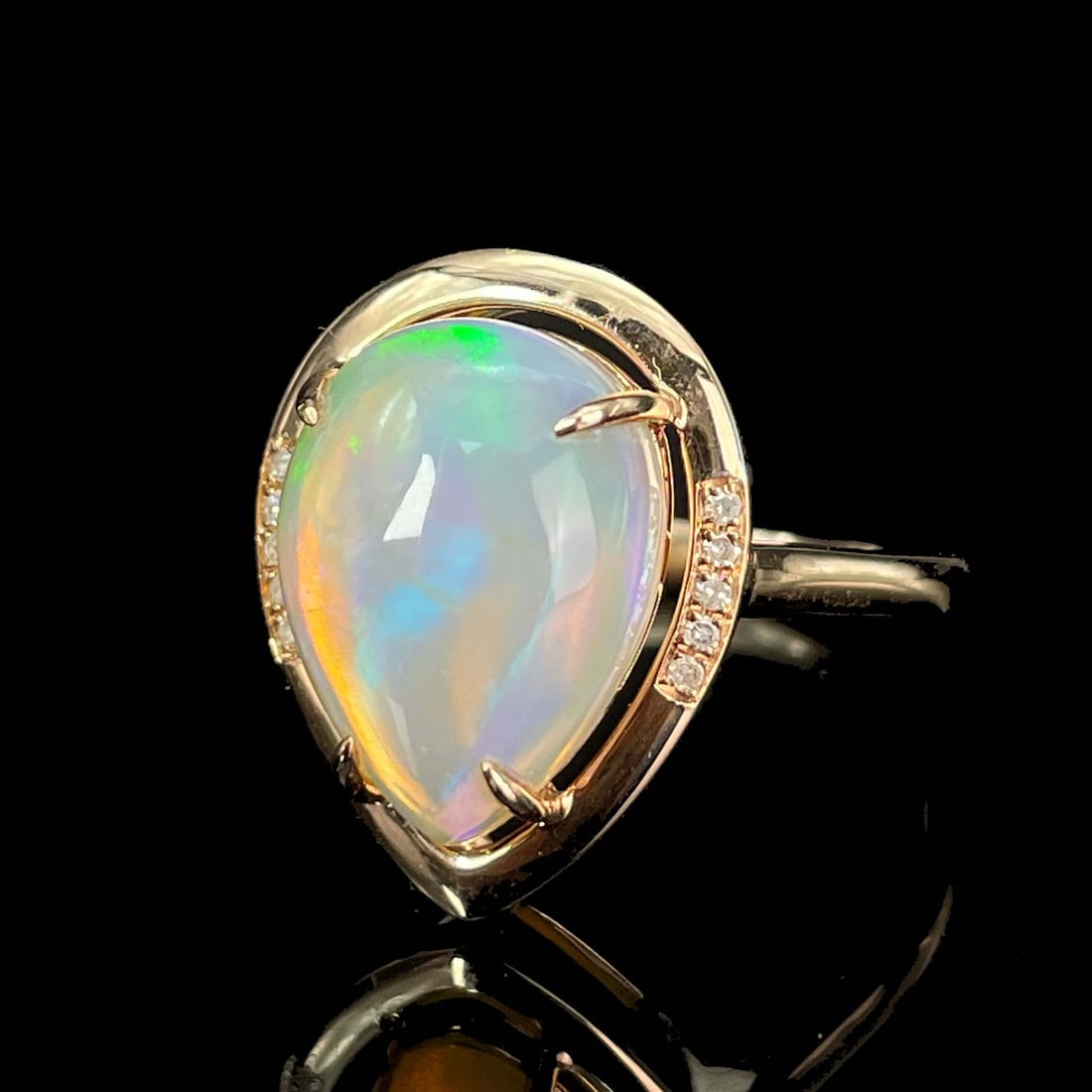 14K GOLD 2.6 CT NATURAL OPAL & DIAMOND RING - 4