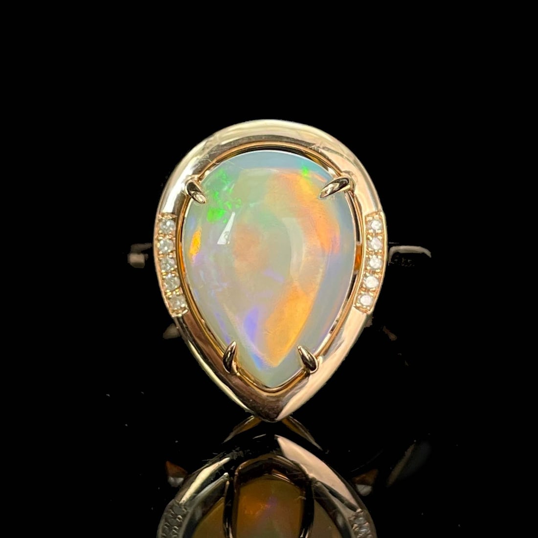 14K GOLD 2.6 CT NATURAL OPAL & DIAMOND RING - 5
