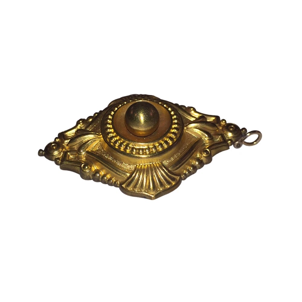 Victorian Etruscan Inspired Brass Pendant Pin Locket - 3