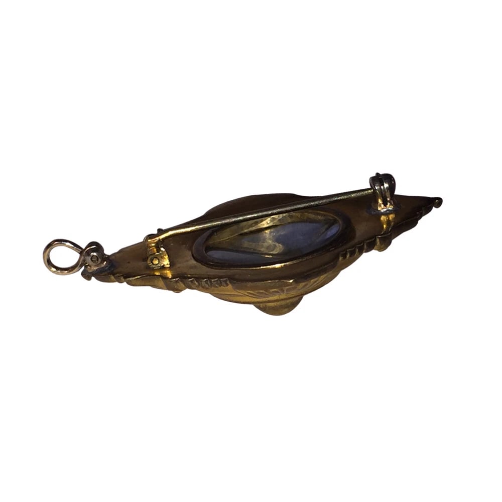 Victorian Etruscan Inspired Brass Pendant Pin Locket - 5