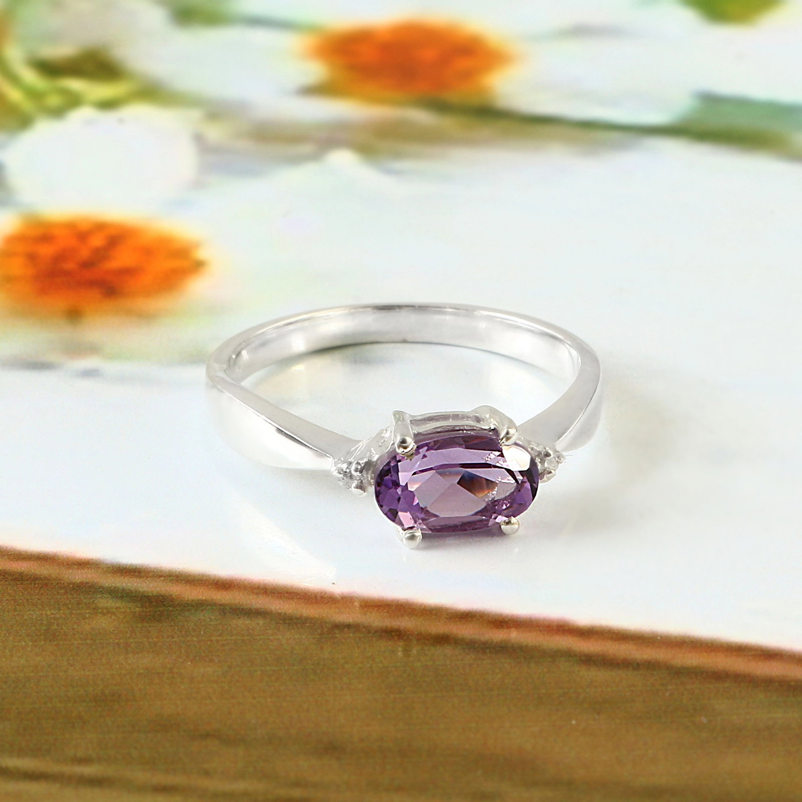 1.2 Carat Amethyst, Cubic Zirconia 925 Sterling Silver Filigree Ring - 2
